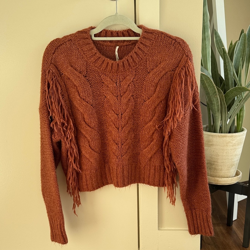 Free People Terracotta Cable Knit Sweater